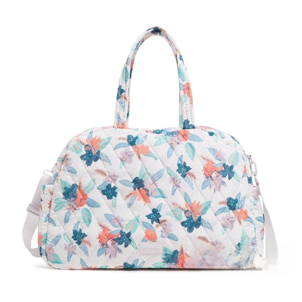 Vera Bradley NWT Ultralight Grand Traveler Bag Tropical Floral white blue coral